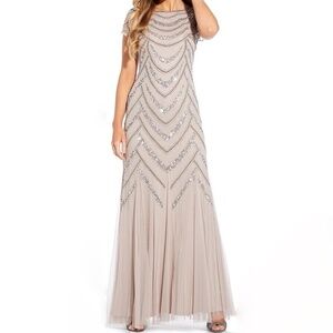 Adrianna Papell - Stone Colored Beaded Art Deco Gown